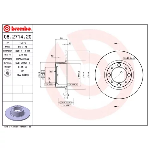 Brzdový kotúč BREMBO 08.2714.20