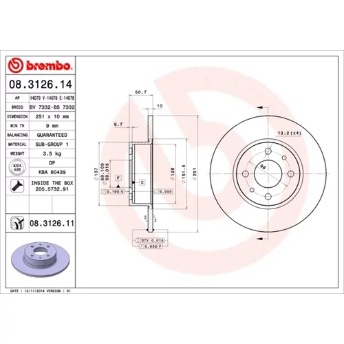 Brzdový kotúč BREMBO 08.3126.11