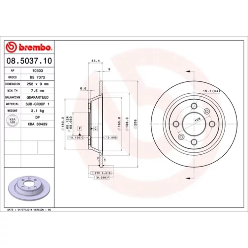 Brzdový kotúč BREMBO 08.5037.10