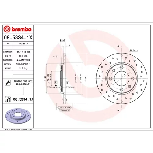 Brzdový kotúč BREMBO 08.5334.1X