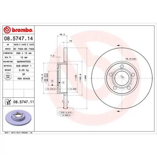 Brzdový kotúč BREMBO 08.5747.11