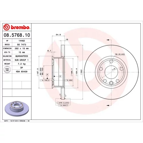 Brzdový kotúč BREMBO 08.5768.10