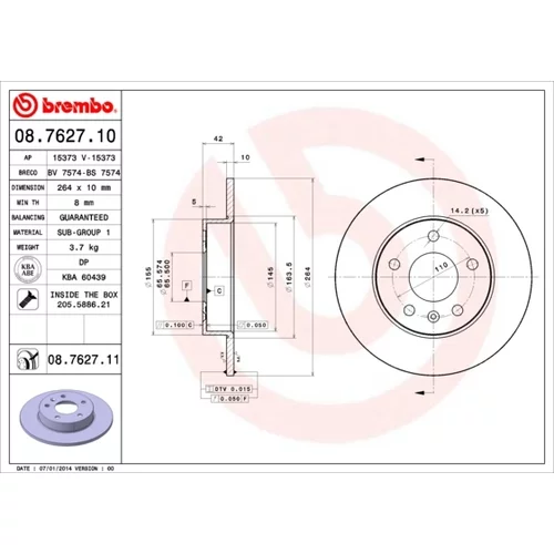 Brzdový kotúč BREMBO 08.7627.11