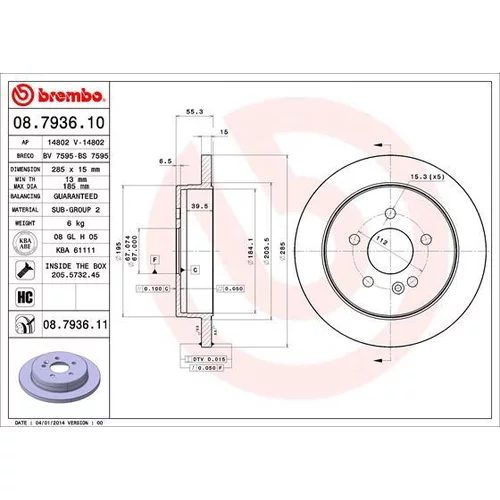 Brzdový kotúč BREMBO 08.7936.10