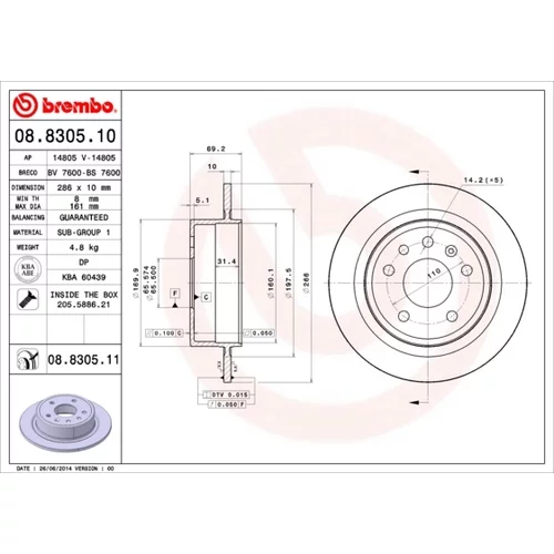 Brzdový kotúč BREMBO 08.8305.11