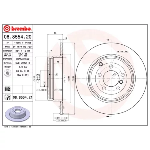 Brzdový kotúč BREMBO 08.8554.21