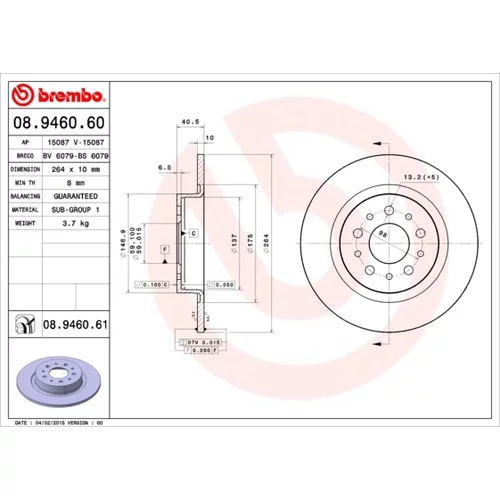 Brzdový kotúč BREMBO 08.9460.61