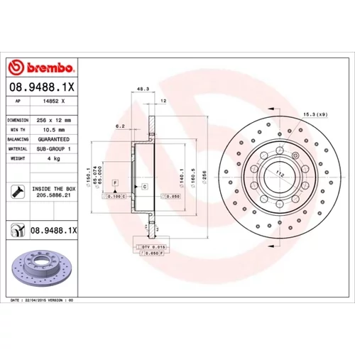 Brzdový kotúč BREMBO 08.9488.1X