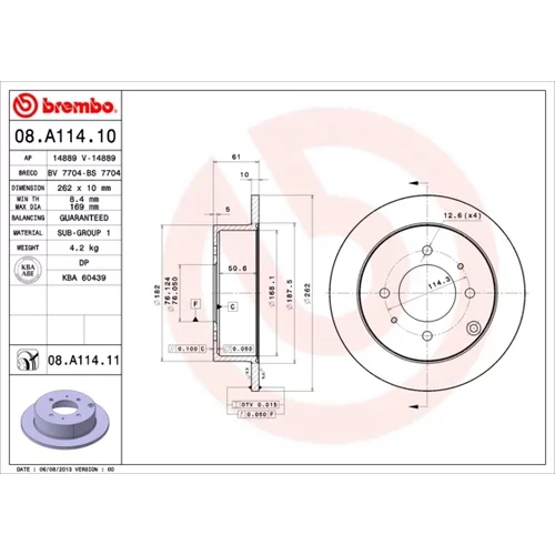 Brzdový kotúč BREMBO 08.A114.11