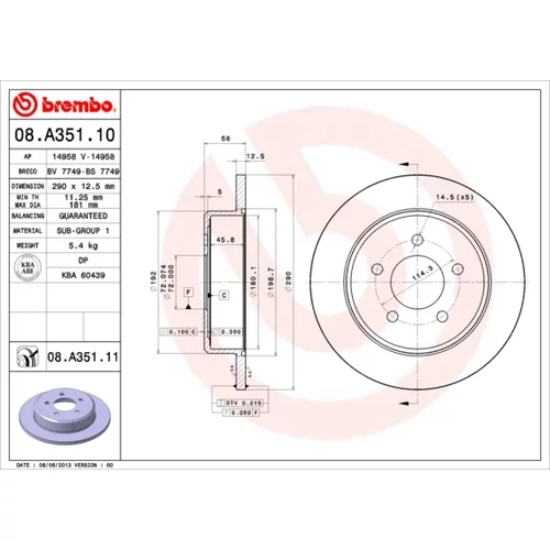 Brzdový kotúč BREMBO 08.A351.11