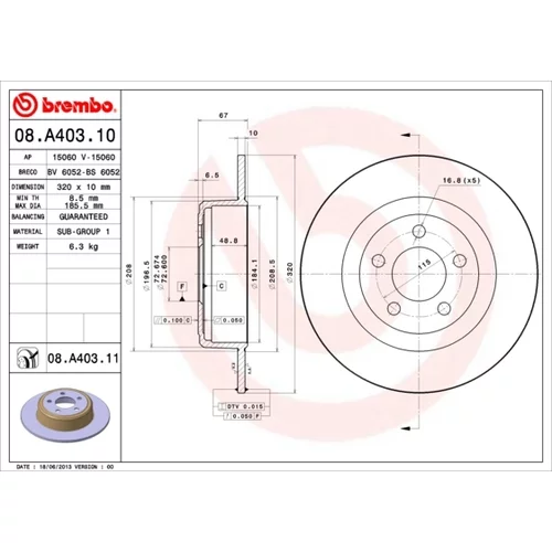 Brzdový kotúč BREMBO 08.A403.11