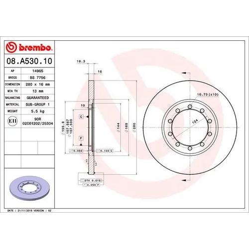 Brzdový kotúč BREMBO 08.A530.10