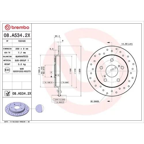 Brzdový kotúč BREMBO 08.A534.2X