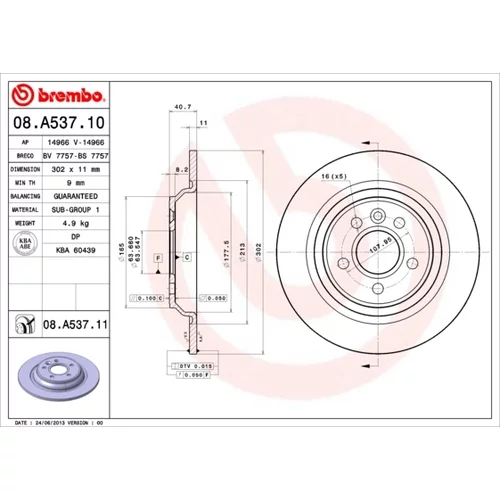 Brzdový kotúč 08.A537.11 /BREMBO/