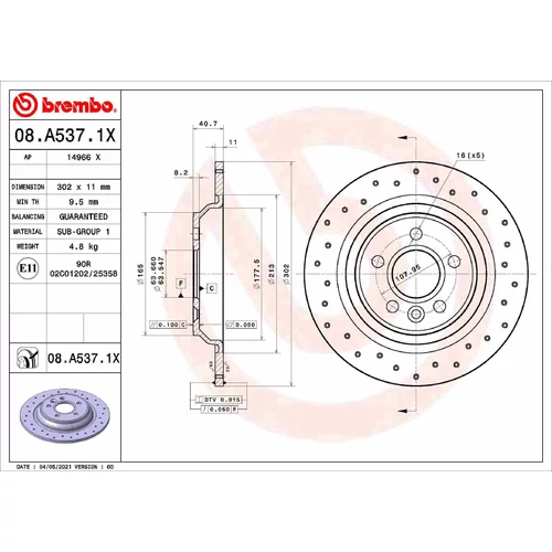 Brzdový kotúč BREMBO 08.A537.1X