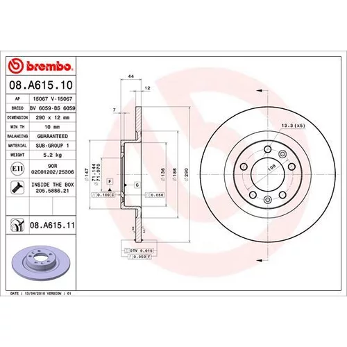 Brzdový kotúč BREMBO 08.A615.11