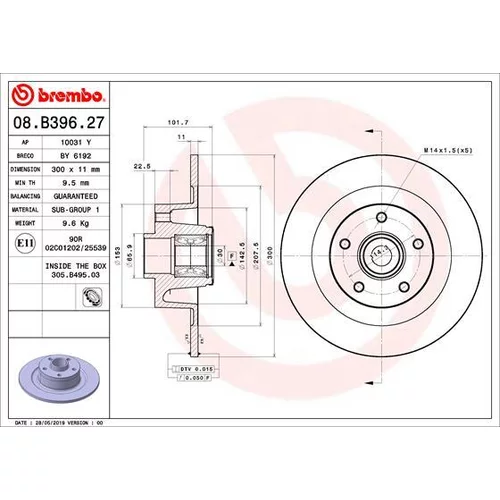 Brzdový kotúč BREMBO 08.B396.27