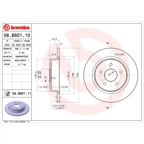 Brzdový kotúč 08.B601.11 /BREMBO/