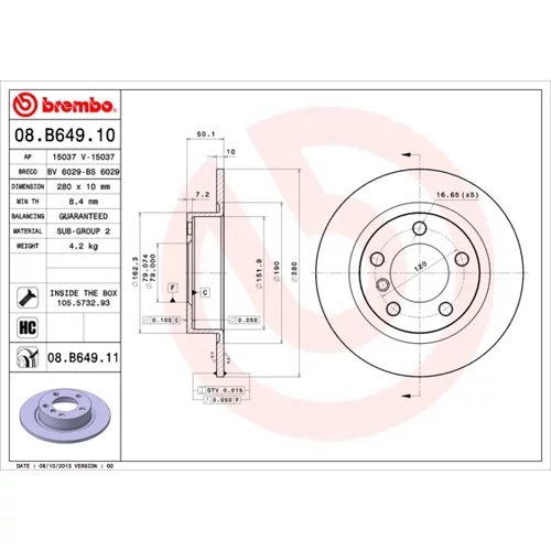 Brzdový kotúč BREMBO 08.B649.11