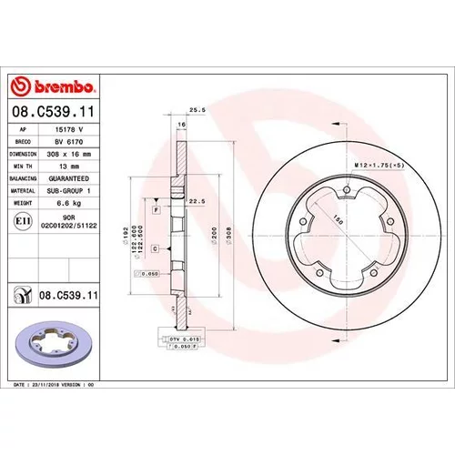 Brzdový kotúč BREMBO 08.C539.11