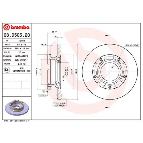 Brzdový kotúč BREMBO 08.D505.20