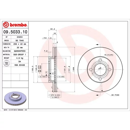 Brzdový kotúč BREMBO 09.5033.10