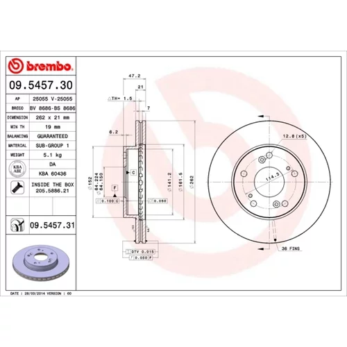 Brzdový kotúč BREMBO 09.5457.31