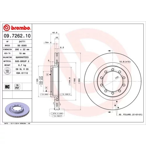 Brzdový kotúč BREMBO 09.7262.10