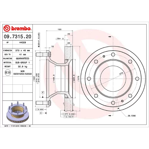 Brzdový kotúč BREMBO 09.7315.20