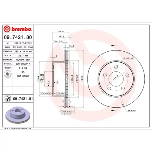 Brzdový kotúč BREMBO 09.7421.81