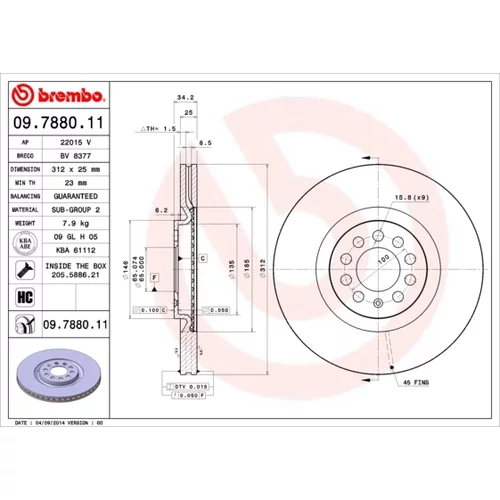 Brzdový kotúč BREMBO 09.7880.11