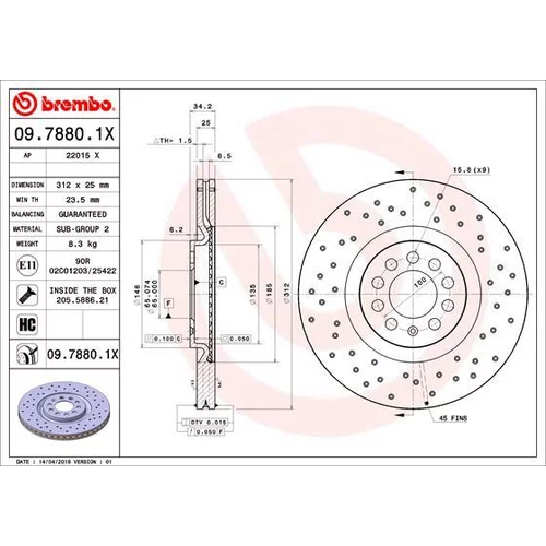 Brzdový kotúč BREMBO 09.7880.1X