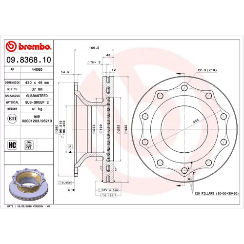 Brzdový kotúč BREMBO 09.8368.10