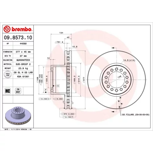 Brzdový kotúč BREMBO 09.8573.10