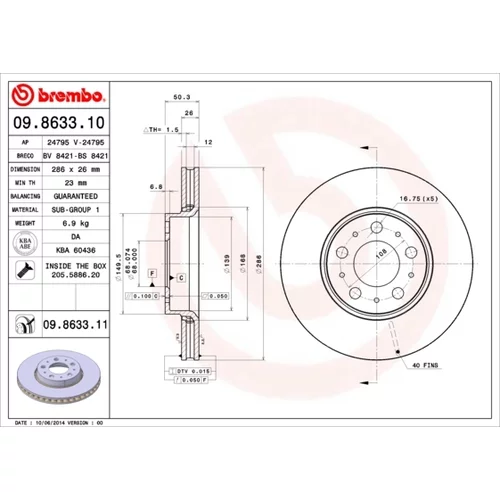 Brzdový kotúč BREMBO 09.8633.11