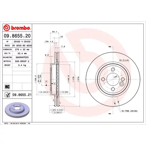 Brzdový kotúč BREMBO 09.8655.21