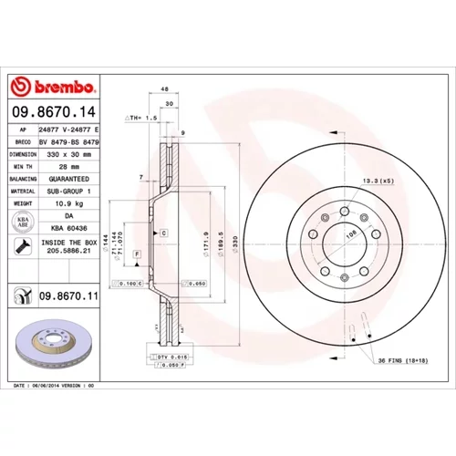 Brzdový kotúč BREMBO 09.8670.11