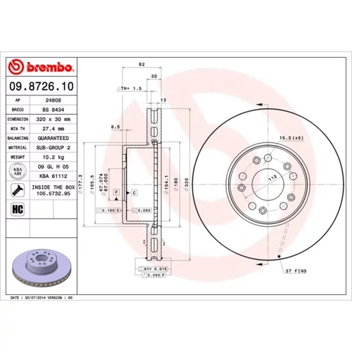 Brzdový kotúč BREMBO 09.8726.10