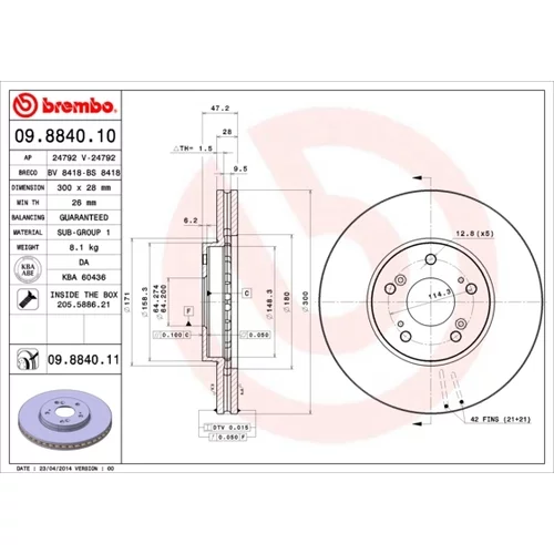 Brzdový kotúč BREMBO 09.8840.11