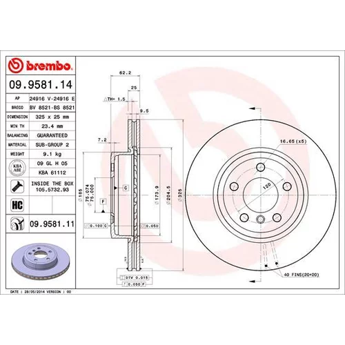 Brzdový kotúč BREMBO 09.9581.11