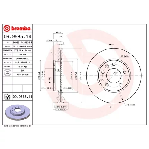 Brzdový kotúč BREMBO 09.9585.11