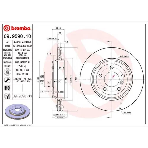 Brzdový kotúč BREMBO 09.9590.11