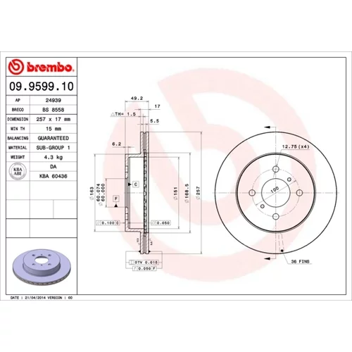 Brzdový kotúč BREMBO 09.9599.10