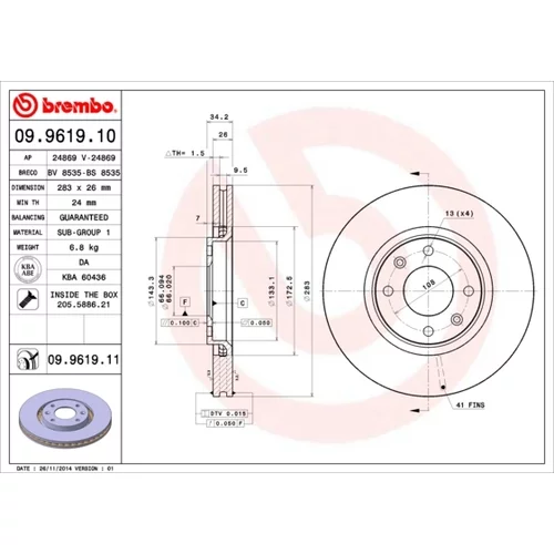 Brzdový kotúč BREMBO 09.9619.11