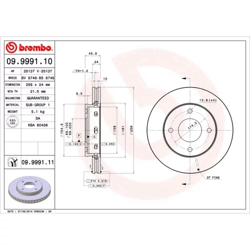 Brzdový kotúč BREMBO 09.9991.11