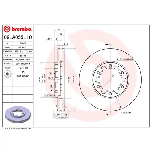 Brzdový kotúč BREMBO 09.A055.10