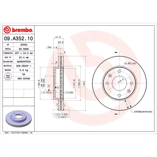 Brzdový kotúč BREMBO 09.A352.10