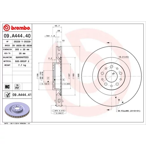 Brzdový kotúč 09.A444.41 /BREMBO/