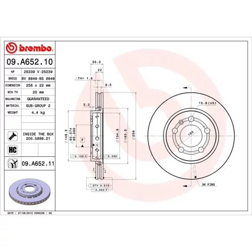 Brzdový kotúč BREMBO 09.A652.11