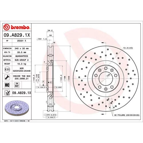 Brzdový kotúč BREMBO 09.A829.1X